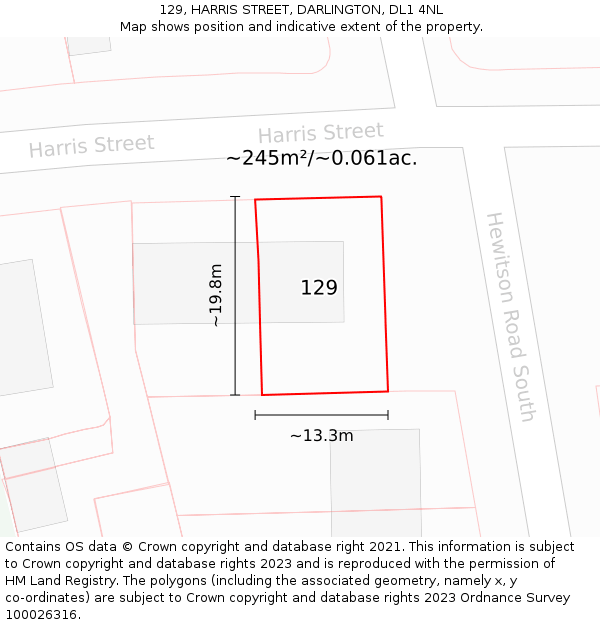 129, HARRIS STREET, DARLINGTON, DL1 4NL: Plot and title map