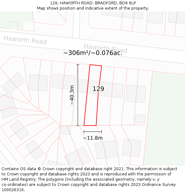 129, HAWORTH ROAD, BRADFORD, BD9 6LP: Plot and title map