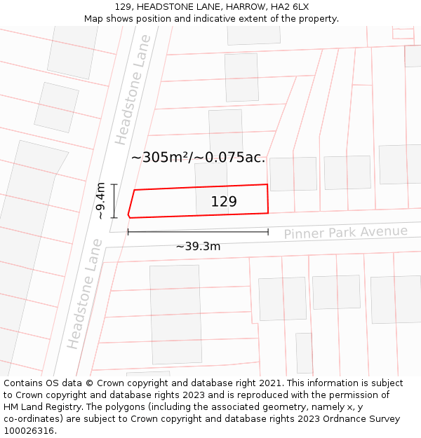 129, HEADSTONE LANE, HARROW, HA2 6LX: Plot and title map