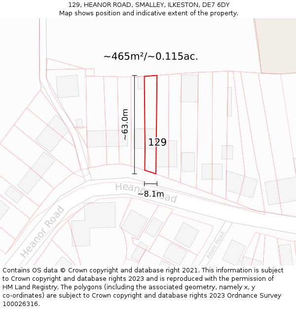129, HEANOR ROAD, SMALLEY, ILKESTON, DE7 6DY: Plot and title map
