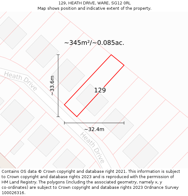 129, HEATH DRIVE, WARE, SG12 0RL: Plot and title map