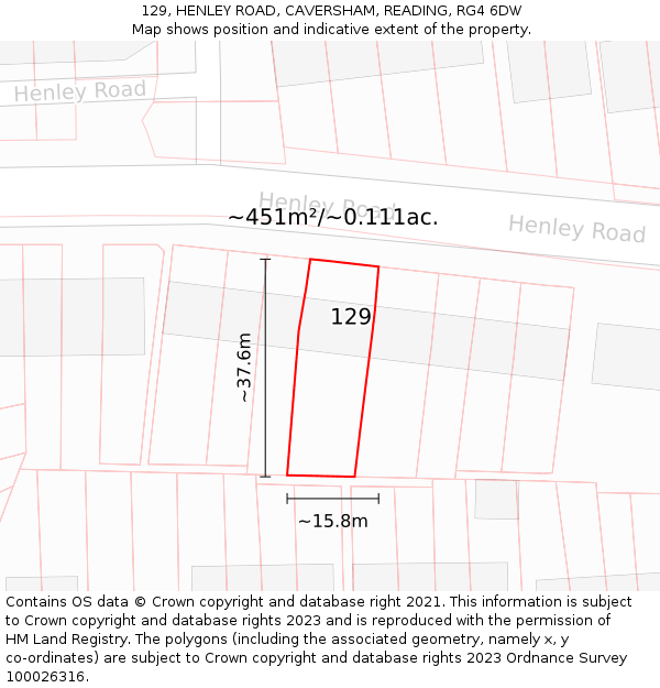 129, HENLEY ROAD, CAVERSHAM, READING, RG4 6DW: Plot and title map