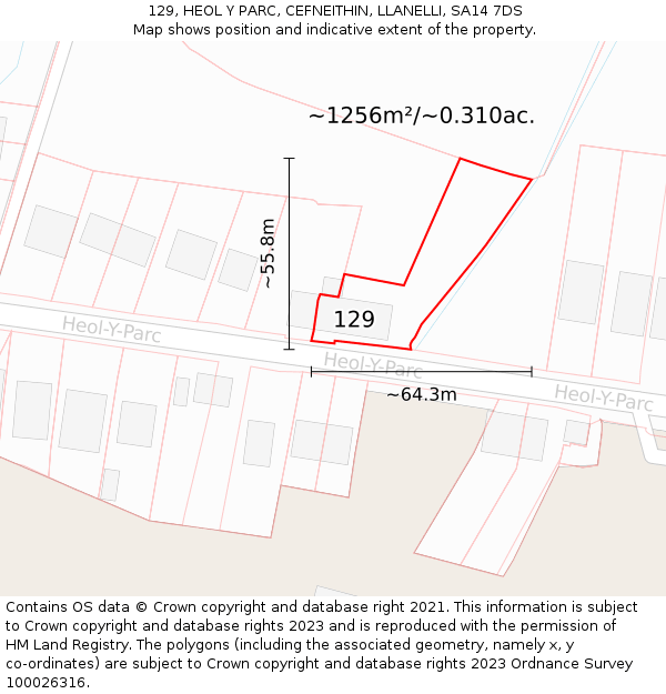 129, HEOL Y PARC, CEFNEITHIN, LLANELLI, SA14 7DS: Plot and title map