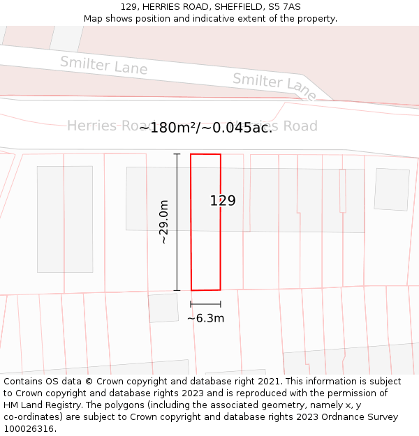 129, HERRIES ROAD, SHEFFIELD, S5 7AS: Plot and title map
