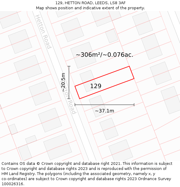 129, HETTON ROAD, LEEDS, LS8 3AF: Plot and title map
