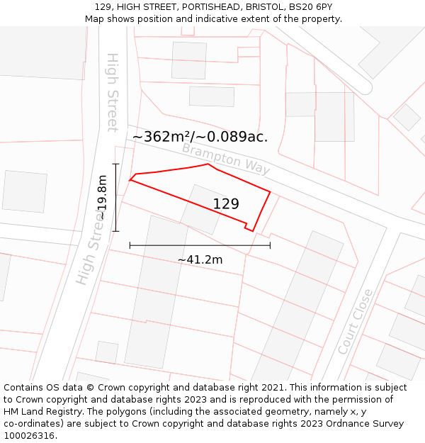 129, HIGH STREET, PORTISHEAD, BRISTOL, BS20 6PY: Plot and title map