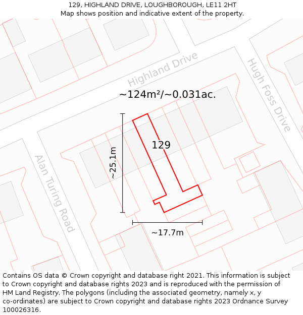 129, HIGHLAND DRIVE, LOUGHBOROUGH, LE11 2HT: Plot and title map
