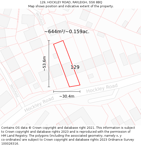 129, HOCKLEY ROAD, RAYLEIGH, SS6 8BQ: Plot and title map
