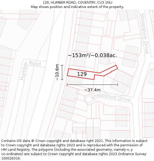 129, HUMBER ROAD, COVENTRY, CV3 1NU: Plot and title map