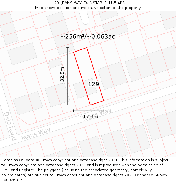 129, JEANS WAY, DUNSTABLE, LU5 4PR: Plot and title map