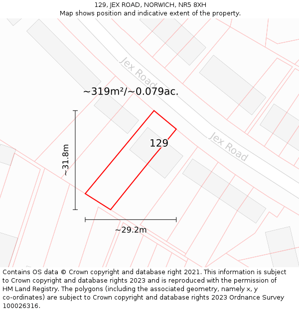 129, JEX ROAD, NORWICH, NR5 8XH: Plot and title map