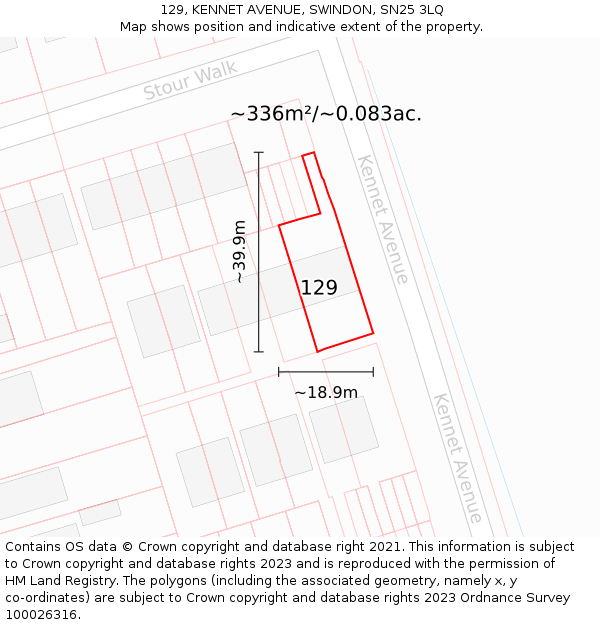 129, KENNET AVENUE, SWINDON, SN25 3LQ: Plot and title map