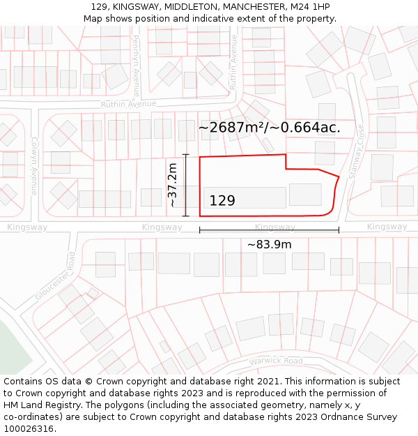 129, KINGSWAY, MIDDLETON, MANCHESTER, M24 1HP: Plot and title map