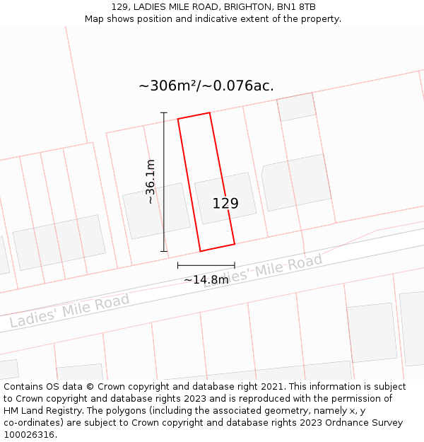 129, LADIES MILE ROAD, BRIGHTON, BN1 8TB: Plot and title map