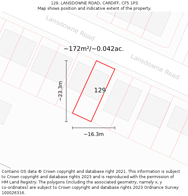 129, LANSDOWNE ROAD, CARDIFF, CF5 1PS: Plot and title map