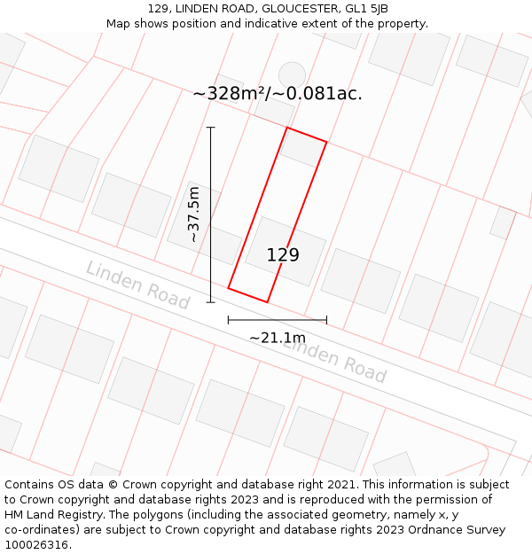129, LINDEN ROAD, GLOUCESTER, GL1 5JB: Plot and title map