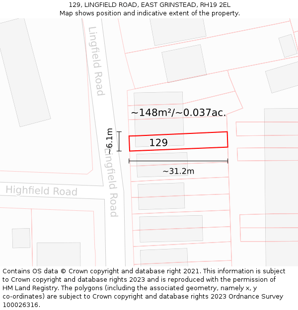 129, LINGFIELD ROAD, EAST GRINSTEAD, RH19 2EL: Plot and title map