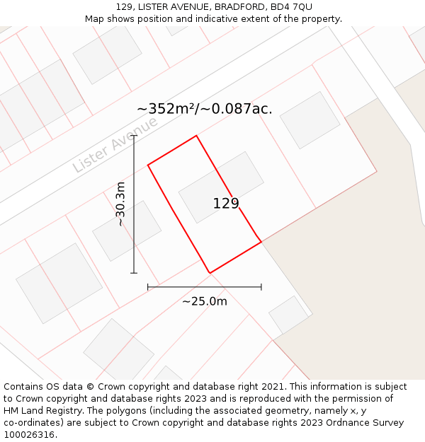 129, LISTER AVENUE, BRADFORD, BD4 7QU: Plot and title map