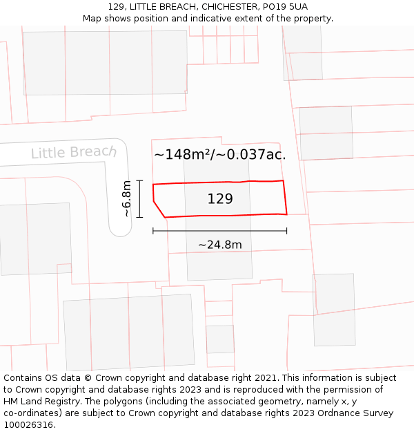 129, LITTLE BREACH, CHICHESTER, PO19 5UA: Plot and title map