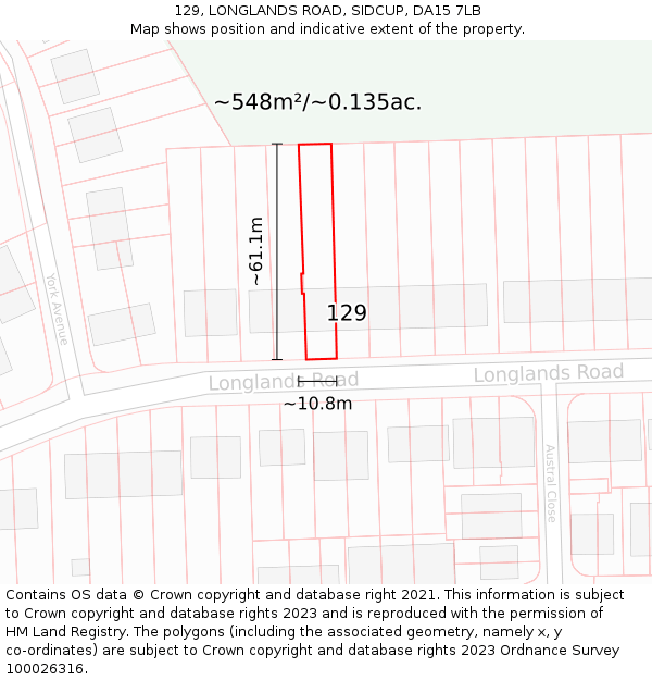 129, LONGLANDS ROAD, SIDCUP, DA15 7LB: Plot and title map