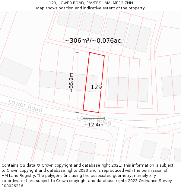 129, LOWER ROAD, FAVERSHAM, ME13 7NN: Plot and title map