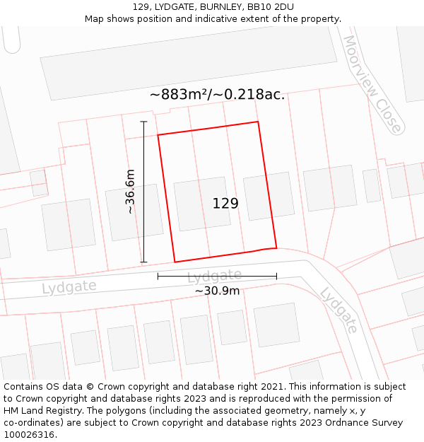129, LYDGATE, BURNLEY, BB10 2DU: Plot and title map