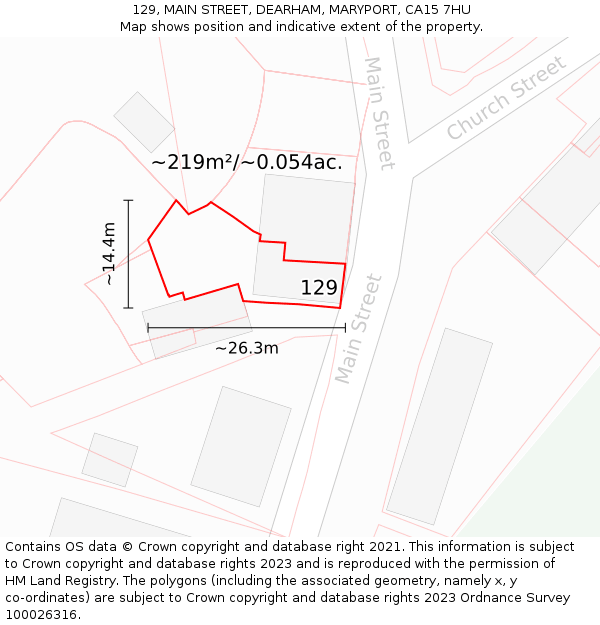 129, MAIN STREET, DEARHAM, MARYPORT, CA15 7HU: Plot and title map
