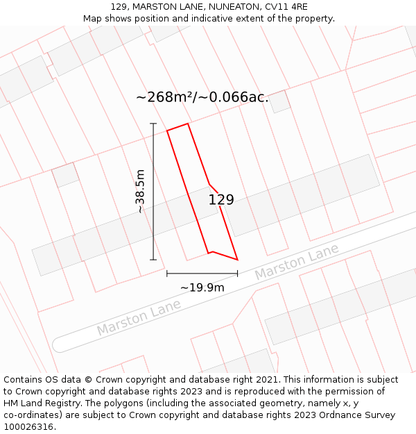 129, MARSTON LANE, NUNEATON, CV11 4RE: Plot and title map