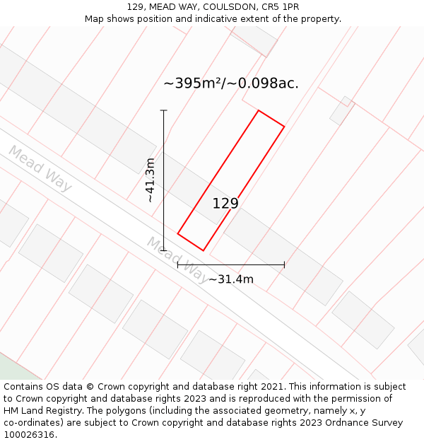 129, MEAD WAY, COULSDON, CR5 1PR: Plot and title map