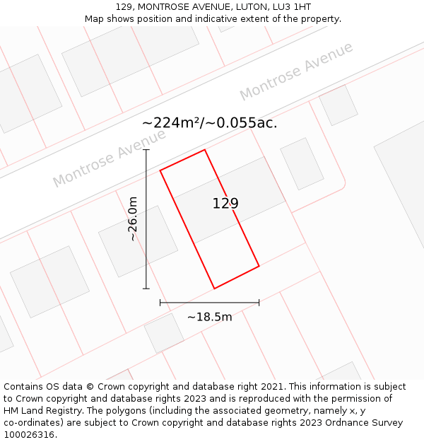 129, MONTROSE AVENUE, LUTON, LU3 1HT: Plot and title map