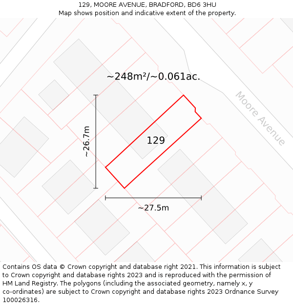 129, MOORE AVENUE, BRADFORD, BD6 3HU: Plot and title map