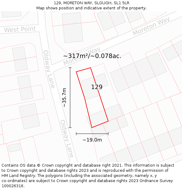 129, MORETON WAY, SLOUGH, SL1 5LR: Plot and title map