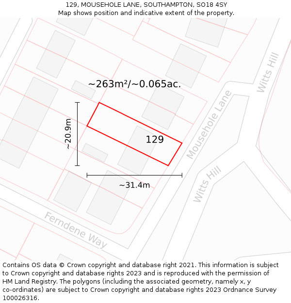 129, MOUSEHOLE LANE, SOUTHAMPTON, SO18 4SY: Plot and title map