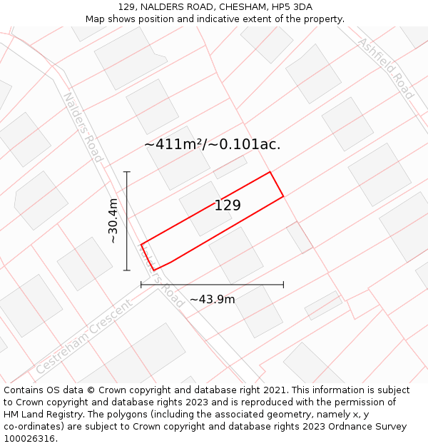 129, NALDERS ROAD, CHESHAM, HP5 3DA: Plot and title map