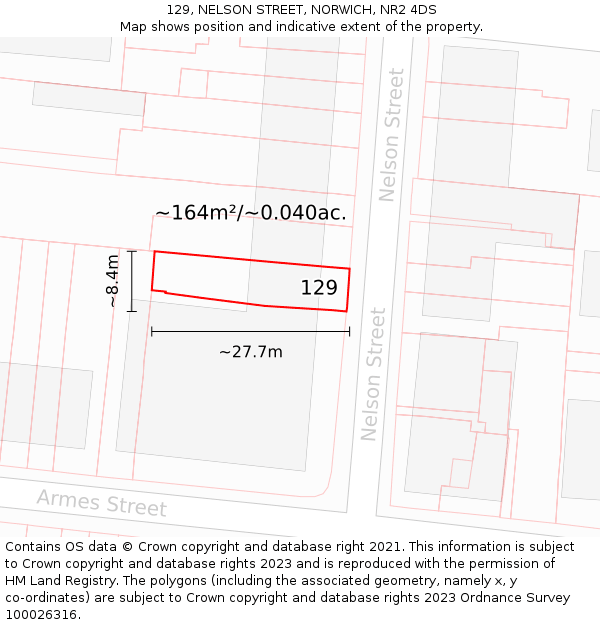 129, NELSON STREET, NORWICH, NR2 4DS: Plot and title map