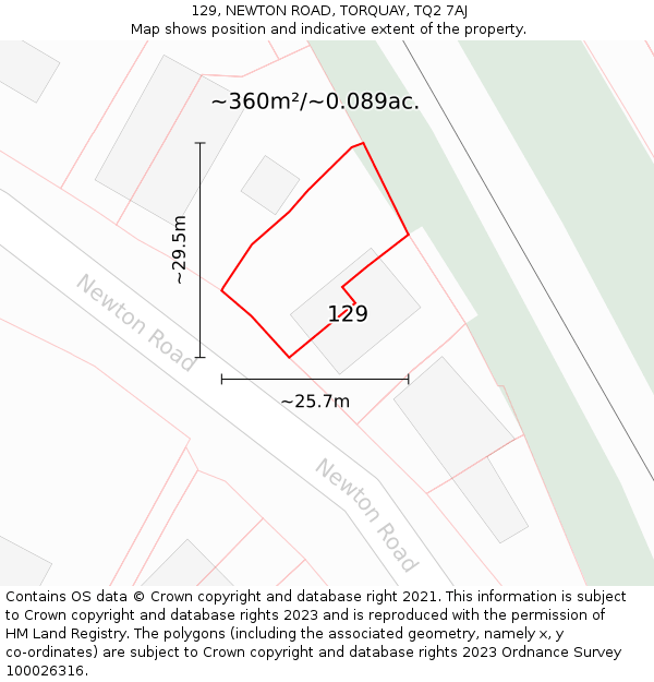 129, NEWTON ROAD, TORQUAY, TQ2 7AJ: Plot and title map