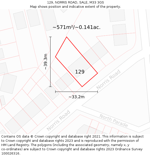 129, NORRIS ROAD, SALE, M33 3GS: Plot and title map