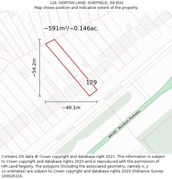 129, NORTON LANE, SHEFFIELD, S8 8GX: Plot and title map