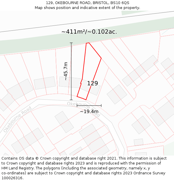 129, OKEBOURNE ROAD, BRISTOL, BS10 6QS: Plot and title map