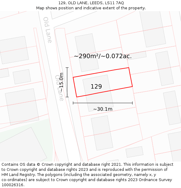129, OLD LANE, LEEDS, LS11 7AQ: Plot and title map