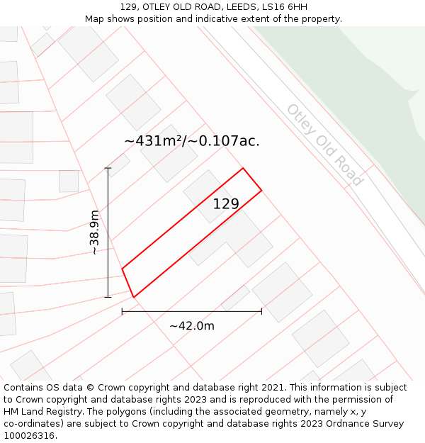 129, OTLEY OLD ROAD, LEEDS, LS16 6HH: Plot and title map