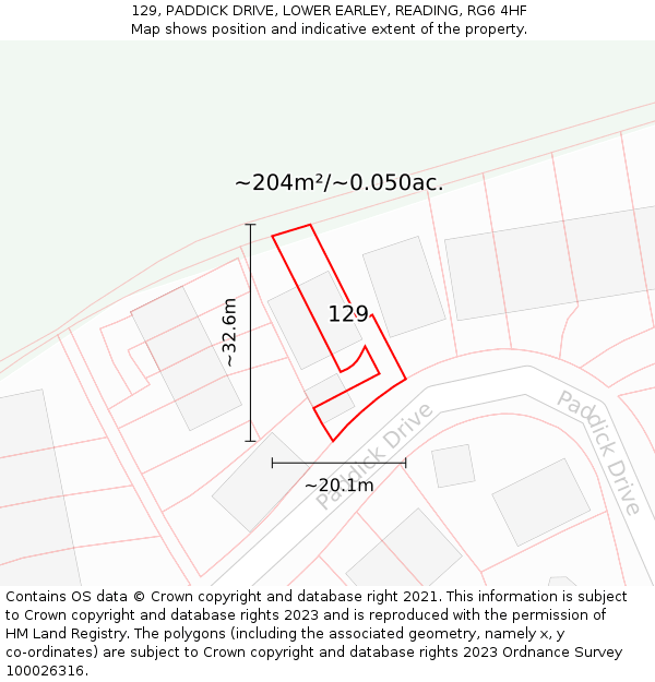 129, PADDICK DRIVE, LOWER EARLEY, READING, RG6 4HF: Plot and title map