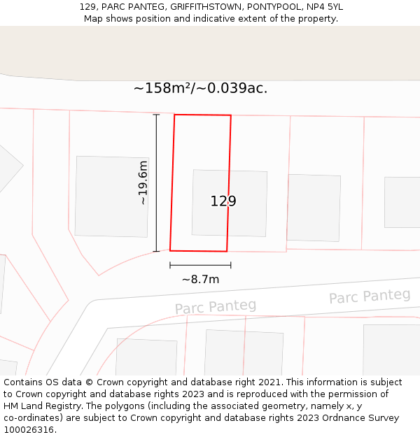 129, PARC PANTEG, GRIFFITHSTOWN, PONTYPOOL, NP4 5YL: Plot and title map