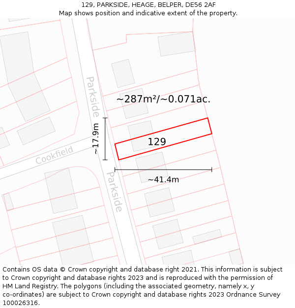 129, PARKSIDE, HEAGE, BELPER, DE56 2AF: Plot and title map