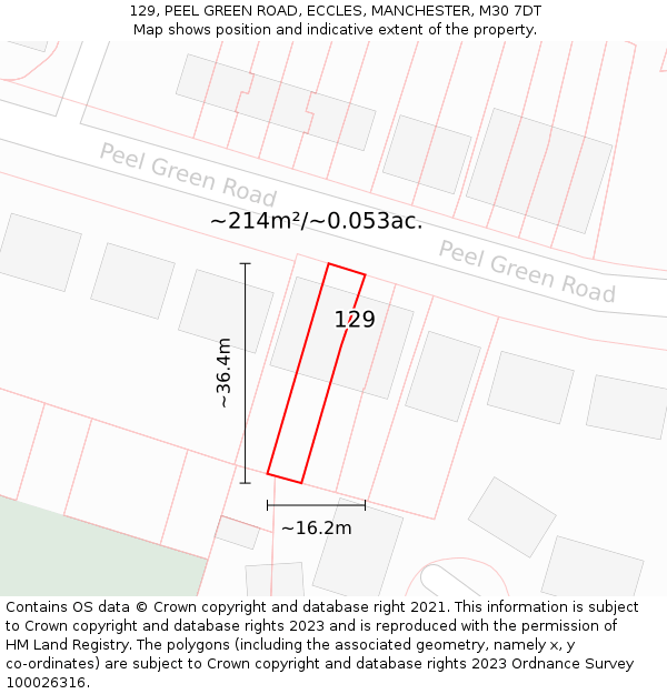 129, PEEL GREEN ROAD, ECCLES, MANCHESTER, M30 7DT: Plot and title map
