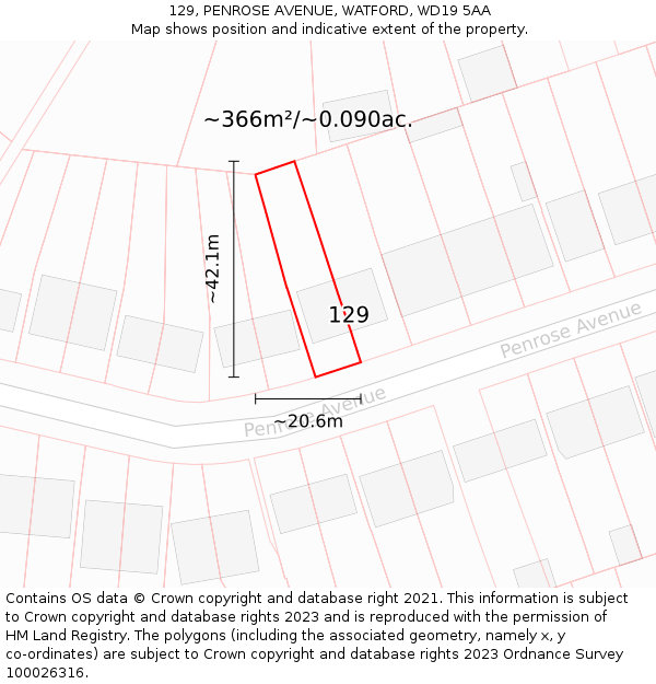 129, PENROSE AVENUE, WATFORD, WD19 5AA: Plot and title map
