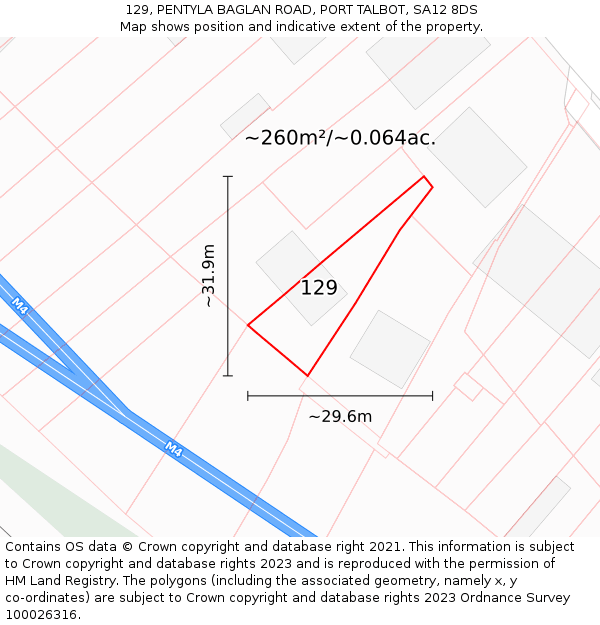 129, PENTYLA BAGLAN ROAD, PORT TALBOT, SA12 8DS: Plot and title map