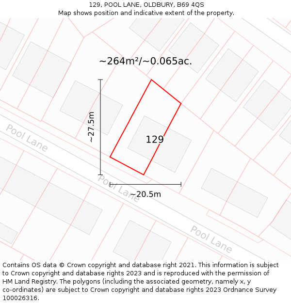 129, POOL LANE, OLDBURY, B69 4QS: Plot and title map