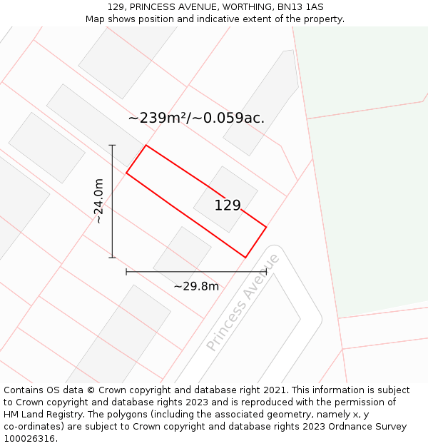 129, PRINCESS AVENUE, WORTHING, BN13 1AS: Plot and title map