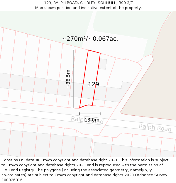 129, RALPH ROAD, SHIRLEY, SOLIHULL, B90 3JZ: Plot and title map